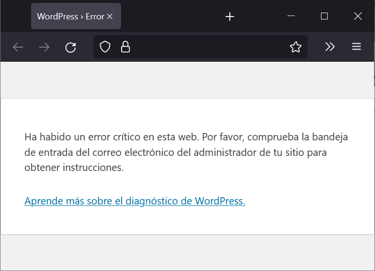 ha habido un error crítico en esta web